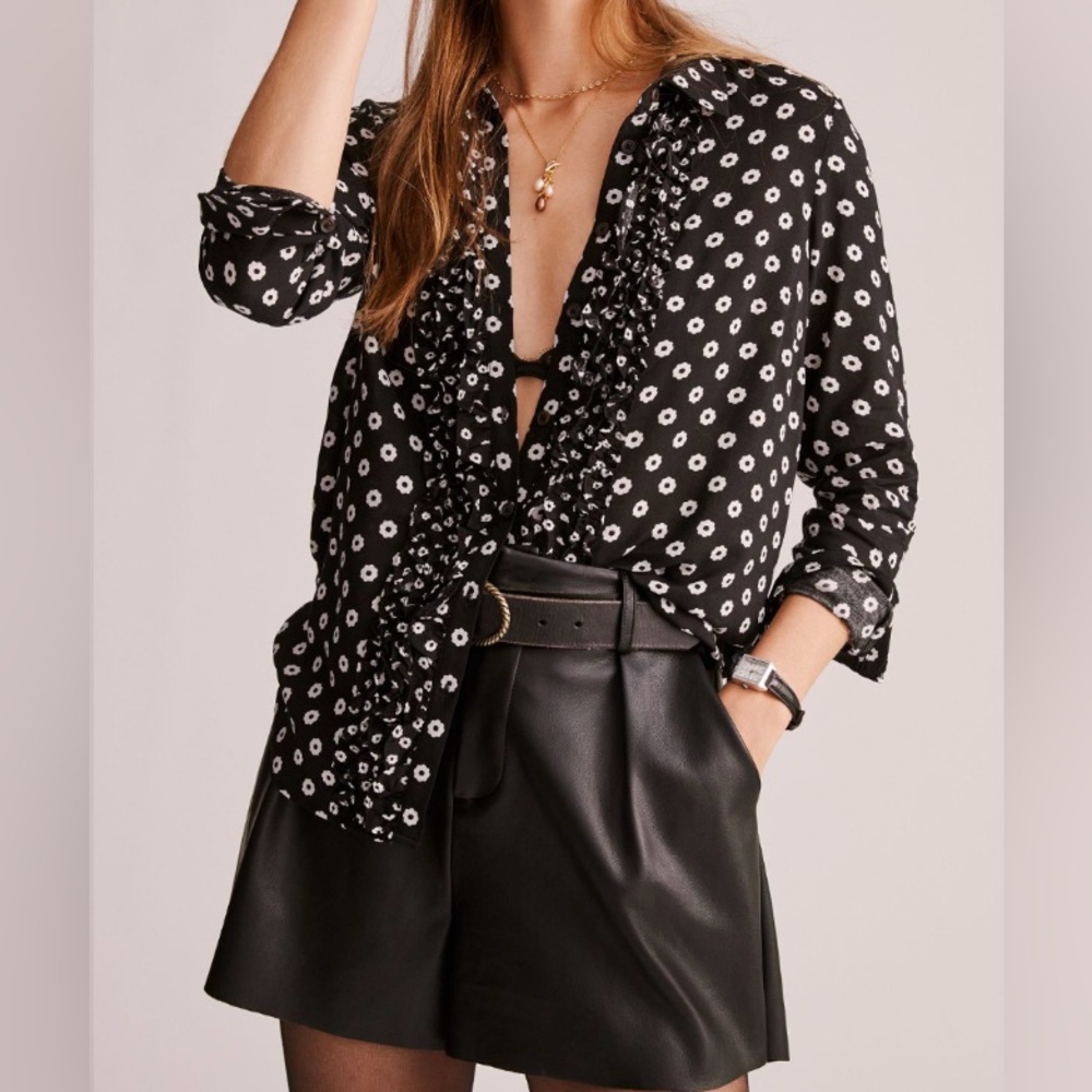 Maeve black and white button down blouse